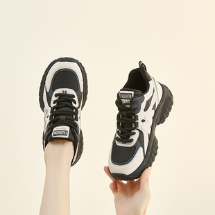 脚宽胖休闲运动鞋 加绒真皮大码 2024秋冬新款 41到43厚底老爹鞋 女鞋
