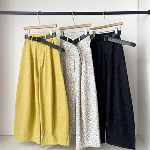 显瘦宽松长裤 百搭个性 配腰带 女春季 复古休闲风高腰豹纹宽松阔腿裤