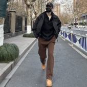 LILI美式 复古重磅斜纹砂洗工装 裤 NICE 宽松直筒阔腿休闲长裤 男