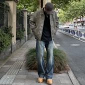 LILI日系复古宽松直筒水洗做旧牛仔裤 美式 工装 NICE 休闲阔腿裤 男