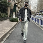 LILI美式 复古宽松直筒水洗牛仔裤 日系工装 NICE 休闲百搭阔腿裤 男