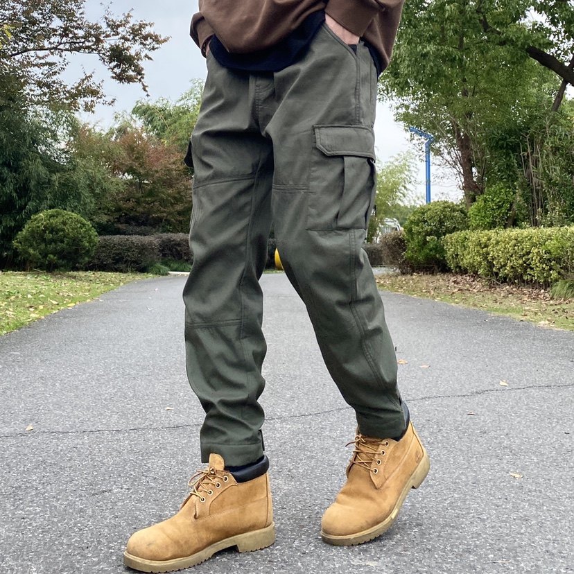 nice lili日系复古多口袋宽松直筒机能束脚工装裤男