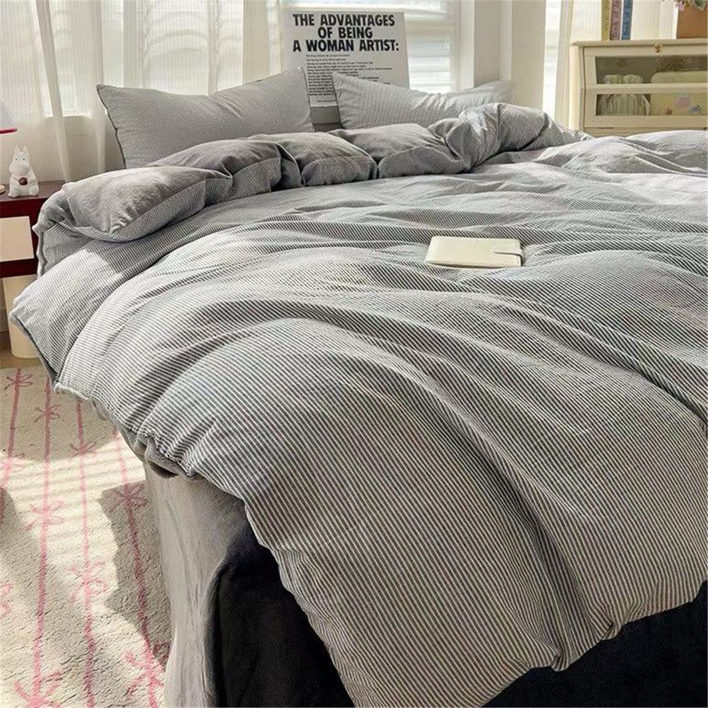 一勺米 自留！AB高克重牛奶绒四件套 色织水洗棉+牛奶绒 裸睡好物