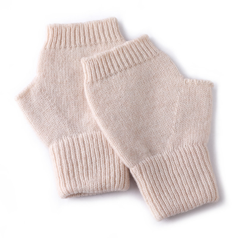 纯羊毛半指手套男女同款保暖加厚针织毛线可触屏漏指手套秋冬季款