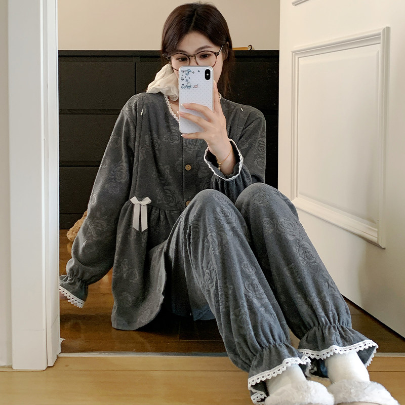 秋冬季加厚德绒孕妇月子服