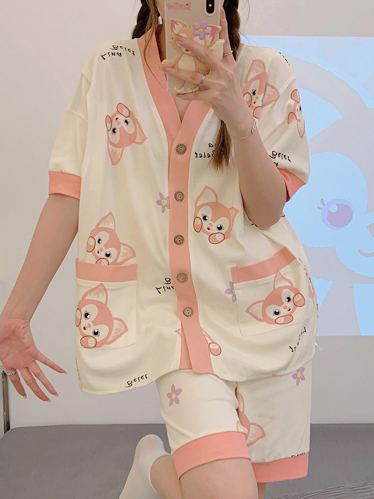 산부인과 병원 수유 여름 얇은 땀흡수 반팔 감금복 반바지 순면 출산 잠옷 4월 5일