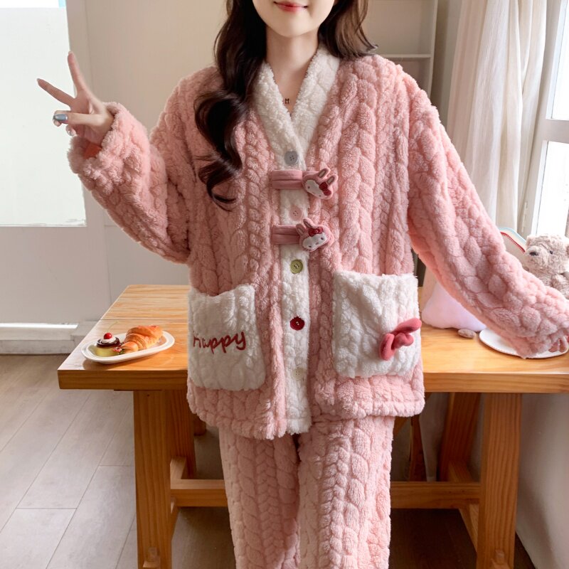 法兰绒加厚保暖月子服喂奶