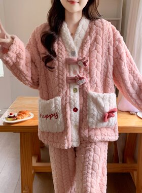 法兰绒加厚保暖月子服喂奶