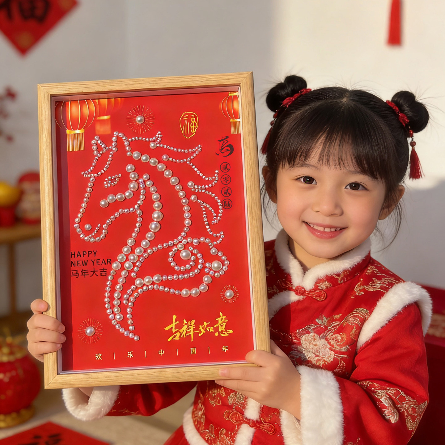 新年马年珍珠画儿童手工diy相框装饰画国潮风春节元宵节团建活动,玩具/童车/益智/积木/模型,手工创意粘贴类,淘宝优惠券,粉丝福利购,淘宝优惠卷