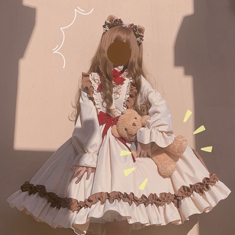 doll感洛丽塔复古Lolita洋装lo连衣裙秋冬网纱蝴蝶结中长款连