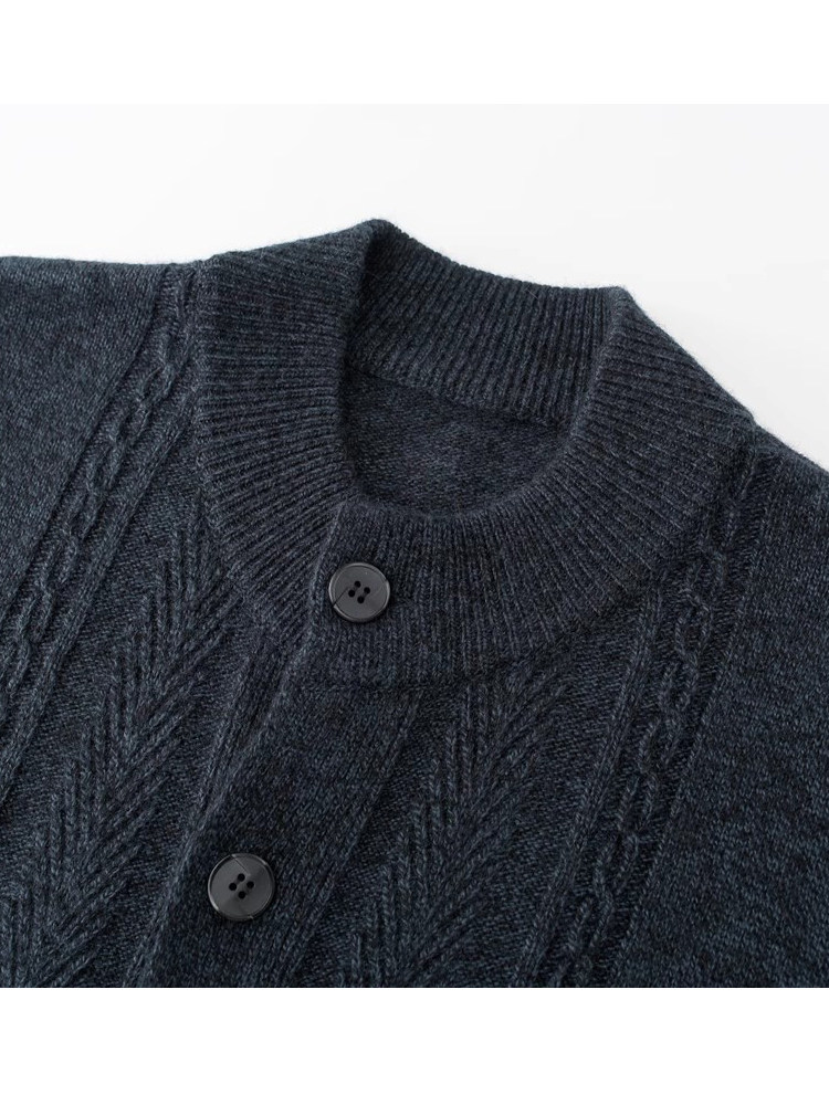 중년 및 노인 캐시미어 스웨터 남성용 라운드 넥 대형 포켓 가디건 아빠 두꺼운 스웨터 할아버지 단색 니트 스웨터 재킷