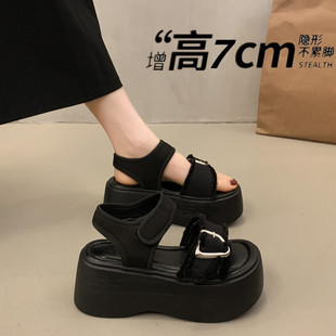 厚底增高魔术贴凉鞋女款夏季2026新款巨好看度假风配裙子罗马鞋子