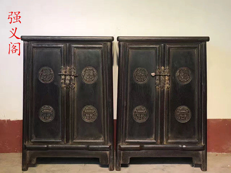 实木仿古书柜中式书架柜原木檀木带门雕花明清复古书房家具