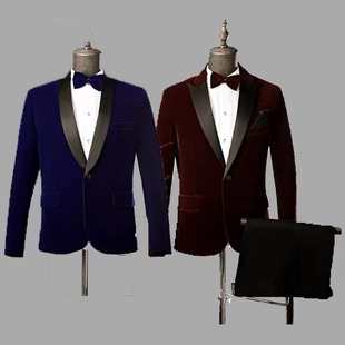 歌手演出服男士丝绒主持人西装晚会礼服套装青年舞台表演拍照服装