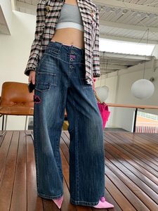 LIZY李子怡“原创独家”不撞款 高腰显高阔腿微喇工装牛仔裤宽松