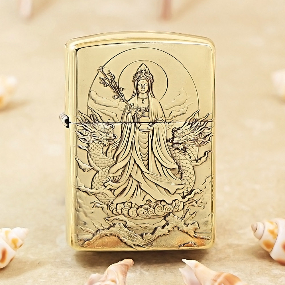 正版zippo打火机168精雕3D御龙观音zppo之宝煤油打火机送朋友正品