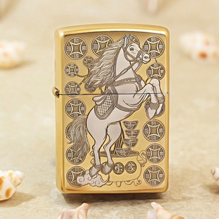 正品zippo打火机205G双色马上有钱生肖动物系列属马本命年送朋友
