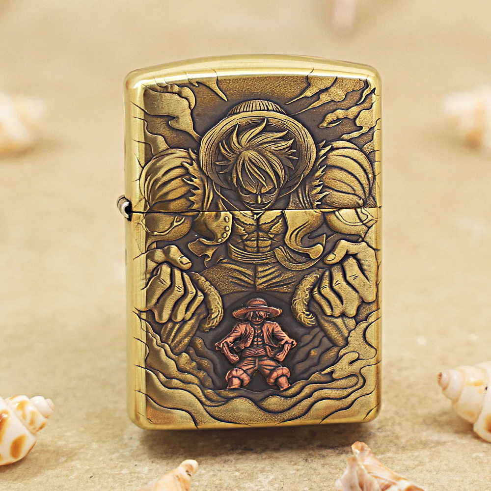 zippo打火机168紫铜贴章路飞