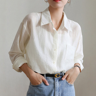 长袖白色衬衫女款2026新款女士夏季薄款天丝翻领防晒衫上衣外穿春