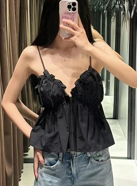 美背吊带背心女2025新款外穿黑色辣妹V领纯欲露背夏季短款小上衣