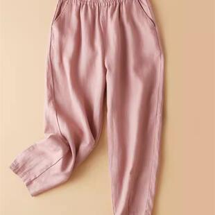 八分萝卜裤 棉麻七分裤 小脚哈伦裤 宽松休闲亚麻女裤 大气 女夏年新款