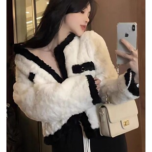 小香风黑色羊羔毛绒外套女春秋冬季高级设计感小众炸街毛茸茸上衣