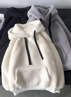 羊羔毛卫衣女秋冬ins韩版waitmore潮连帽加绒加厚宽松外套上衣服