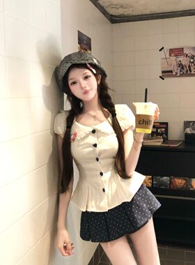夏季新款休闲女纯欲辣妹学院风显瘦修身上衣短裙子收腰两件套女装
