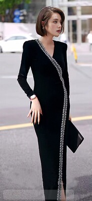 新款春季高端轻奢连衣裙V领