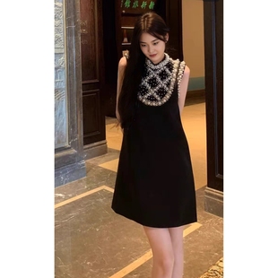大码胖mm新款重工华丽小礼服miu风显瘦遮肚修身名媛气质连衣裙