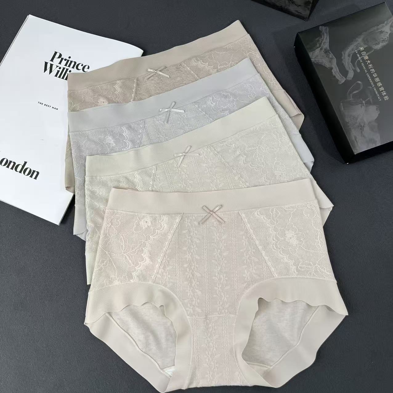 LP棉质无痕中腰复古法式蕾丝裤