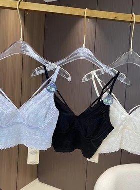 Lap贵妇家法式泡泡纱蕾丝美背内衣文胸兔耳乳胶杯立体提花亲肤女