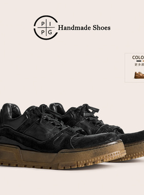 PIPG手工擦色厚底增高休闲板鞋男原创透气运动男鞋子复古水洗马皮