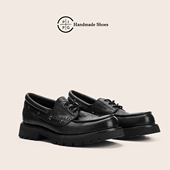 PIPG复古马皮鞋 百搭厚底休闲豆豆航海船鞋 乐福鞋 男一脚蹬懒人鞋