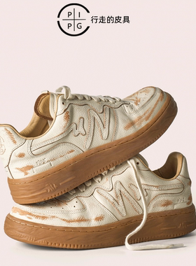 PIPG男女鞋小众原创复古厚底运动休闲板鞋做旧擦色牛皮真皮手工鞋