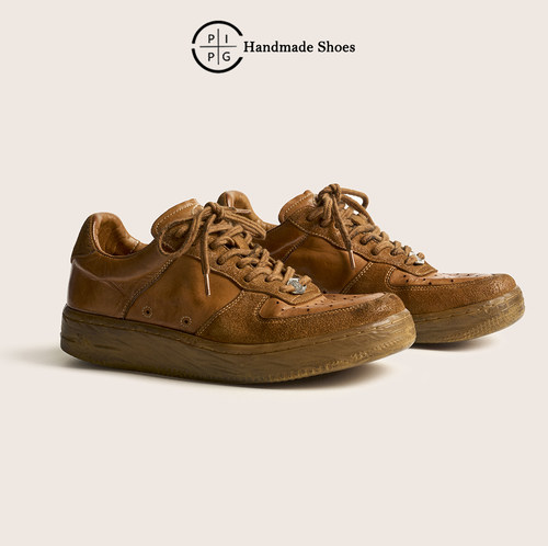 PIPG男女鞋原创厚底手工真皮鞋透气复古运动休闲板鞋做旧擦色马皮