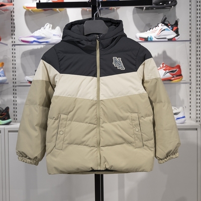 李宁正品2024冬季新款男大童防泼水保暖宽松运动羽绒服YYMU051-2