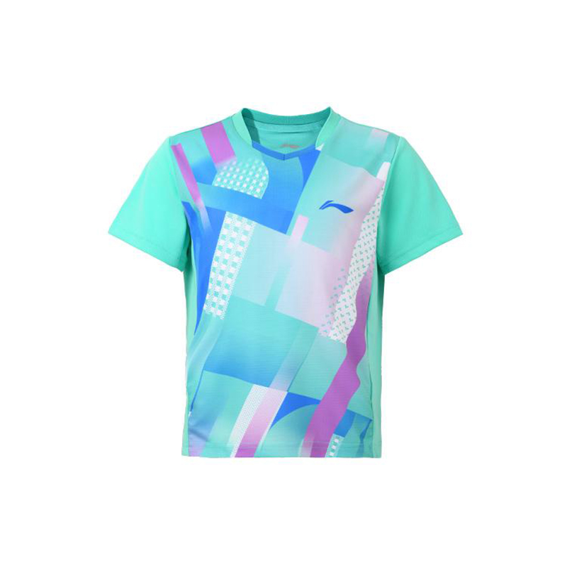 李宁正品羽毛球系列儿童运动休闲透气速干V领短袖T恤AAYS066-3