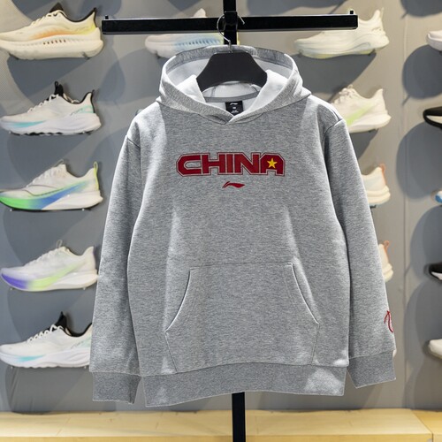 李宁正品2025新款男大童经典字母印花保暖宽松套头卫衣YWDV269-2