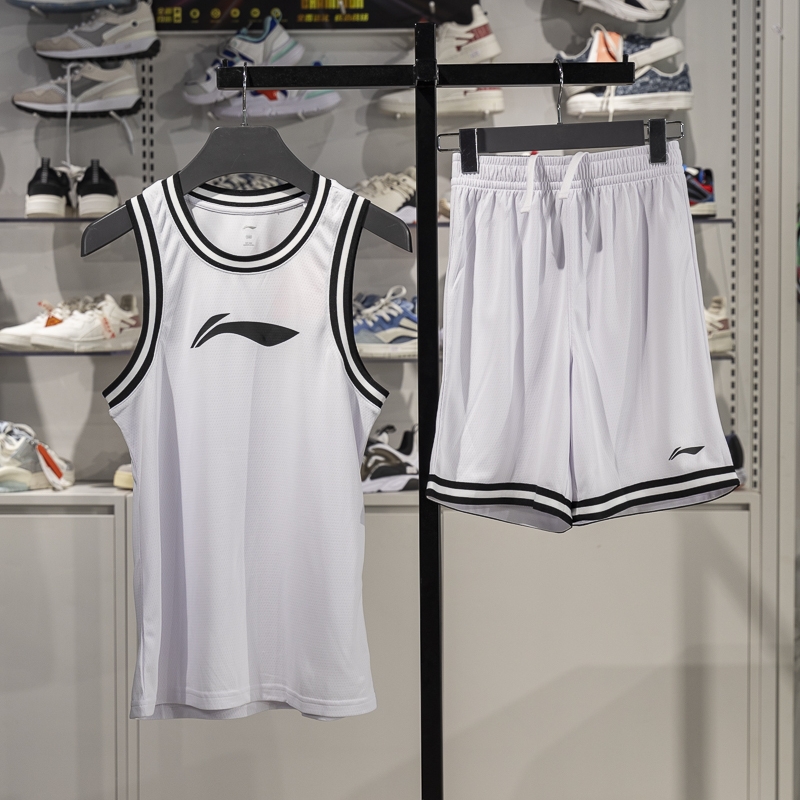 李宁正品夏季新款男大童透气圆领运动无袖背心短裤套装YATV059-2