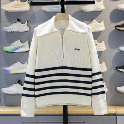 李宁正品2025秋季女子宽松潮流休闲翻领套头编织衫AMBV340-1