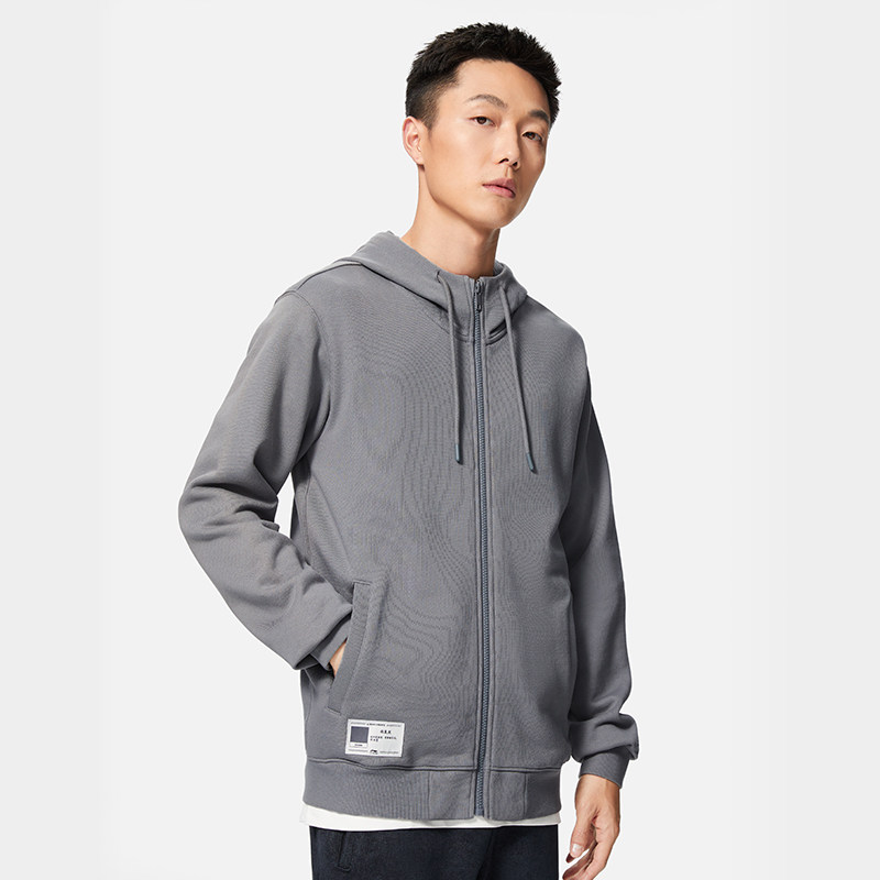 LI NING  새 남성 솔리드 컬러 캐주얼 스포츠 시리즈 가디건 라운드 넥 후드 재킷 재킷 AWDSB17