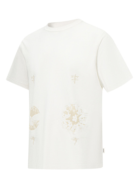 Lining/李宁正品春季男女新款花卉印花圆领宽松短袖T恤AHST117