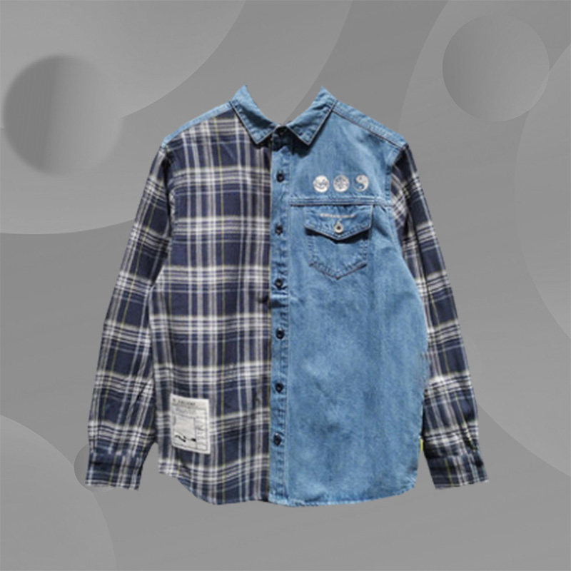 李宁正品外套新款男子时尚潮流牛仔翻领拼色宽松休闲衬衫ASHR087