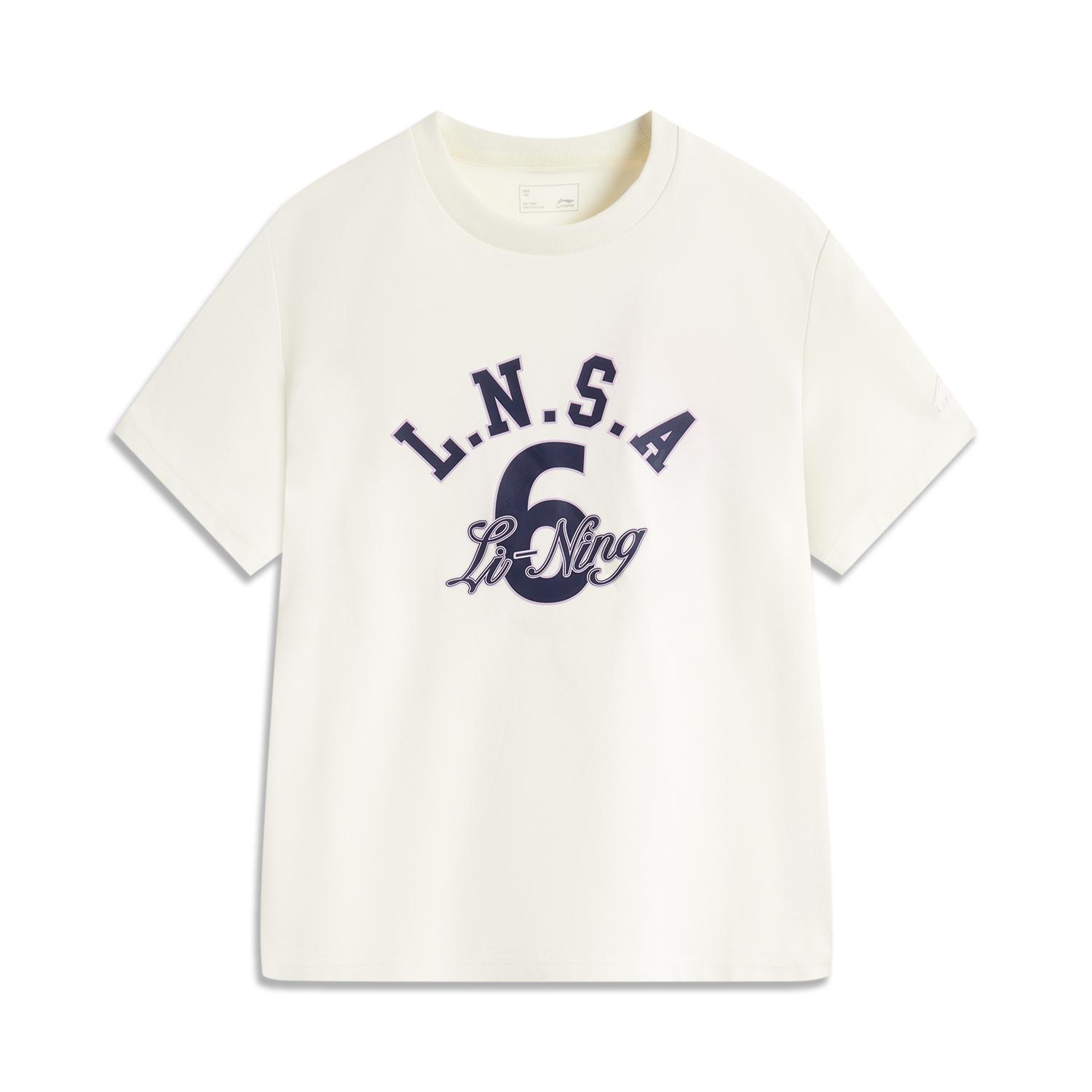 李宁正品运动生活系列女大童字母印花冰感舒适短袖文化衫YHSU032