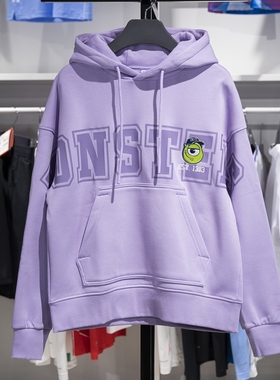 李宁正品迪士尼怪兽大学系列女子潮流印花加绒连帽卫衣AWDT810-3