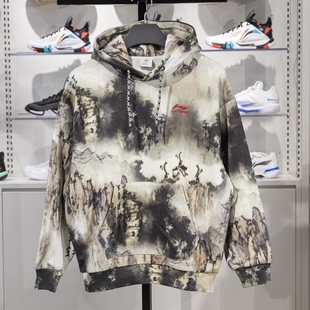 连帽套头针织运动服山水外套AWDP779 长袖 中国李宁卫衣男同款 春季