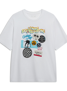 Lining/李宁正品夏季男女滑板系列印花透气圆领短袖T恤AHST069