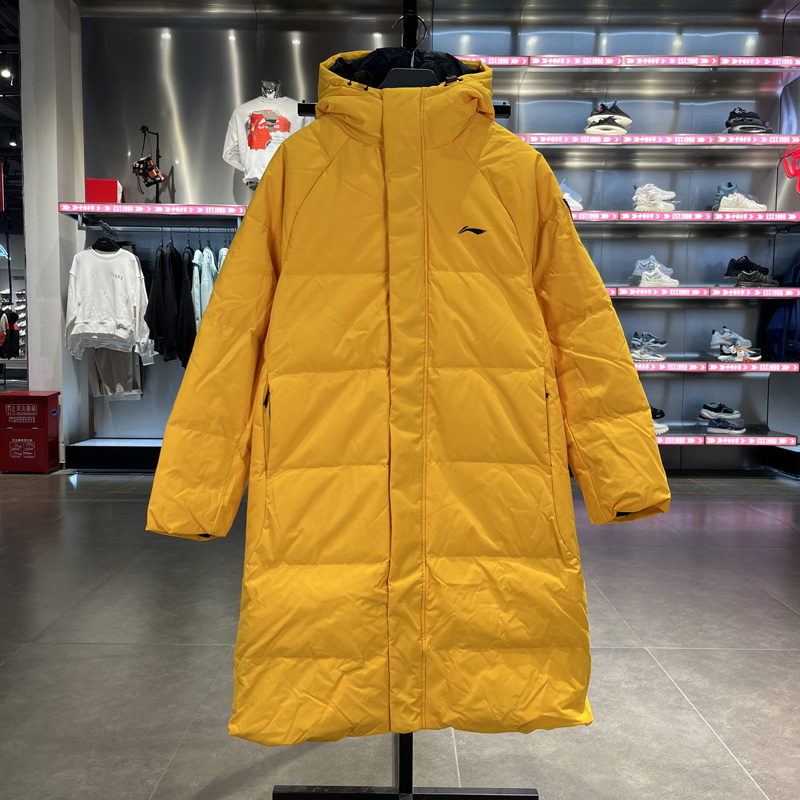 李宁羽绒服男款冬季 过膝国潮长款加厚保暖白鸭绒连帽外套AYMQ135