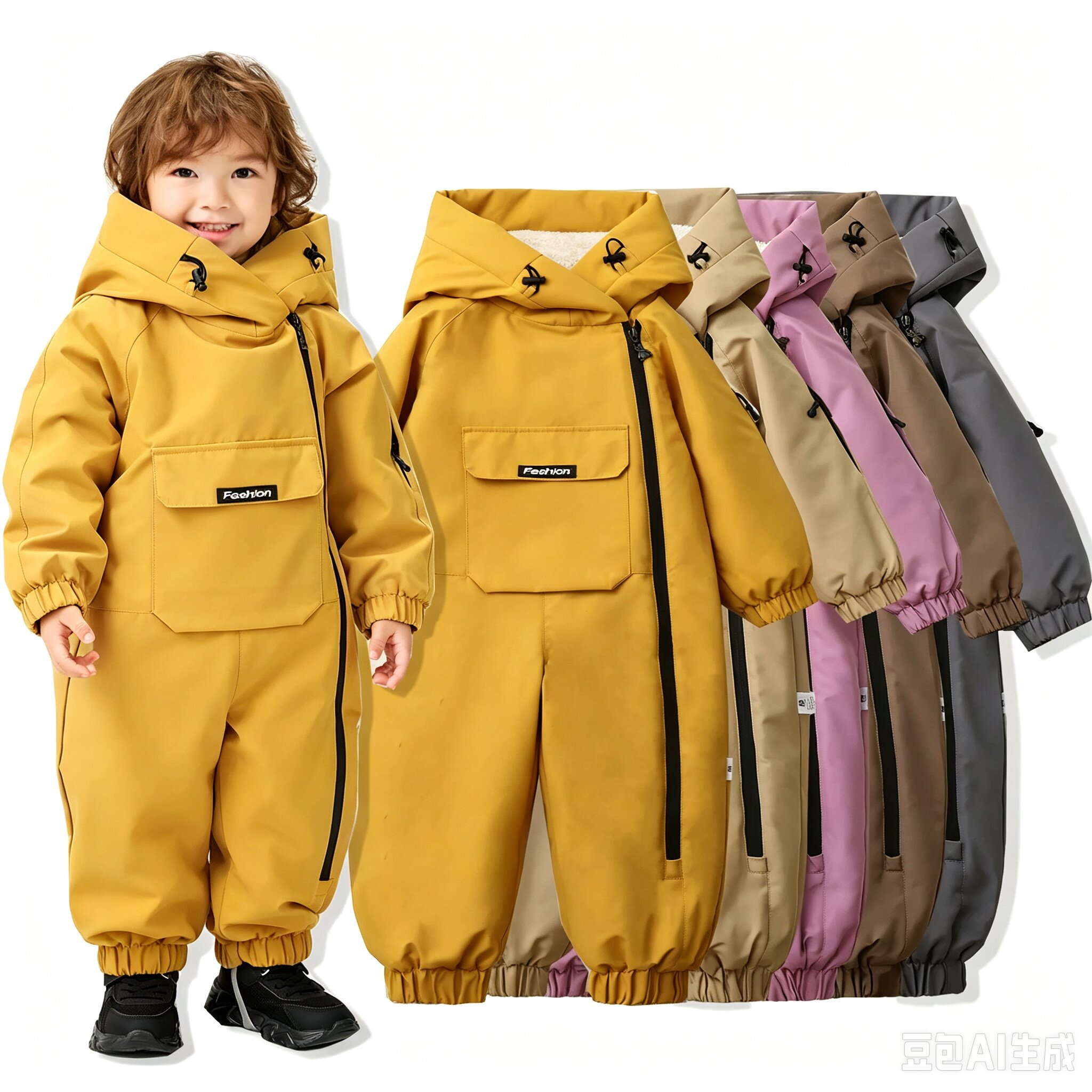 儿童连帽加绒加厚滑雪服男童女童连体衣工作服2026冬新款宝宝爬服